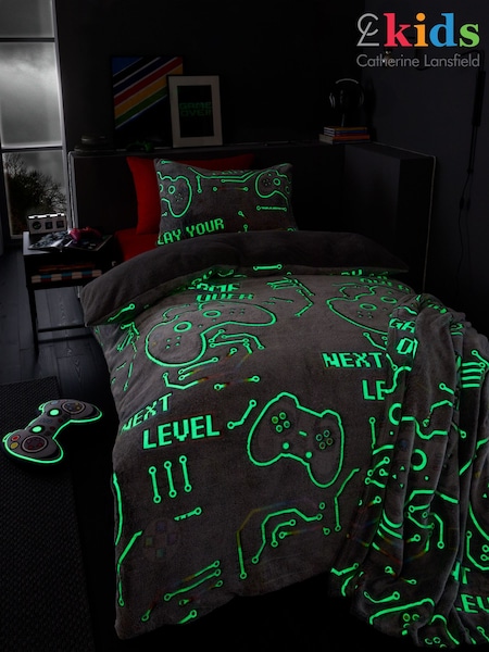 Catherine Lansfield Black Game Over Glow in the Dark Fleece Duvet Cover Set (AD3513) | $43 - $69