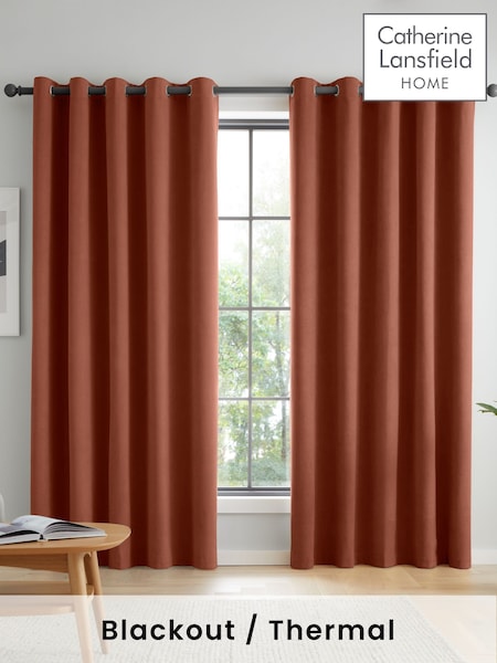 Catherine Lansfield Terracotta Wilson Thermal Blackout Lined Eyelet Curtains (AD3525) | 158 QAR - 421 QAR