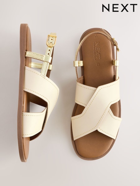 Cream Leather Extra Wide Fit Forever Comfort® Stitched Slingback Sandals (AD3560) | €37