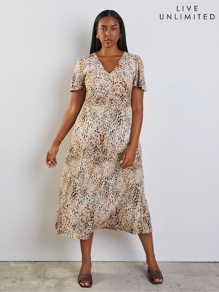 Brūna krāsa - Live Unlimited Animal Print Jersey Ruched Maxi Dress