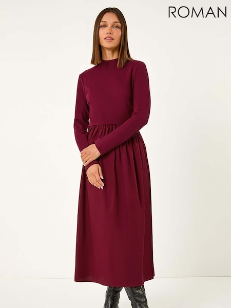 Roman Cotton Stretch Jersey Mix Midi Dress (AD3592) | ‏306 د.إ.‏