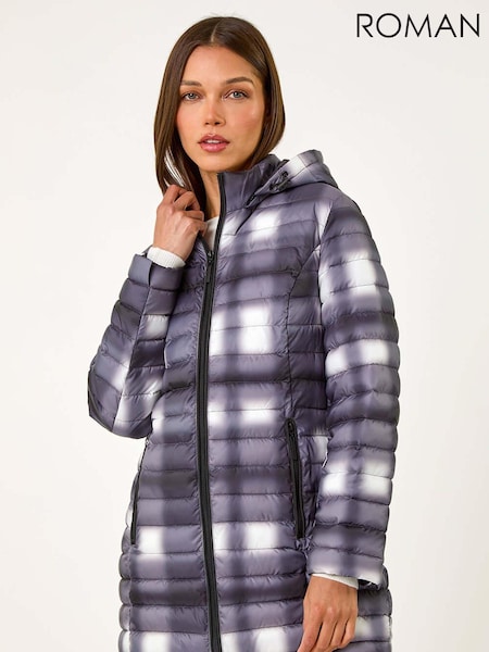 Roman Black Check Print Quilted Puffer Coat (AD3599) | €83