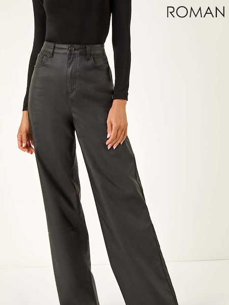 Roman Black Coated Stretch Waist Wide Leg Jeans (AD3603) | €64