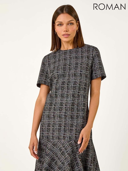 Roman Black Textured Frill Stretch Dress (AD3605) | €53