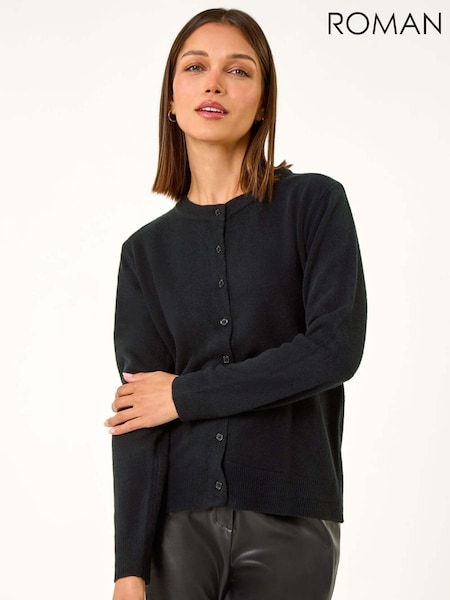 Roman Black Soft Knit Button Crew Neck Cardigan (AD3610) | €40