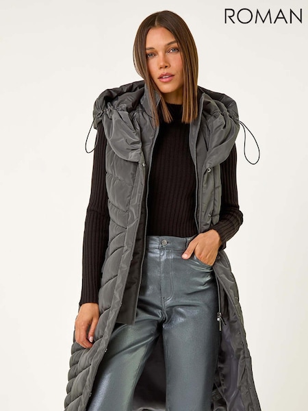 Roman Grey Chevron Quilted Hooded Gilet (AD3611) | ₪471