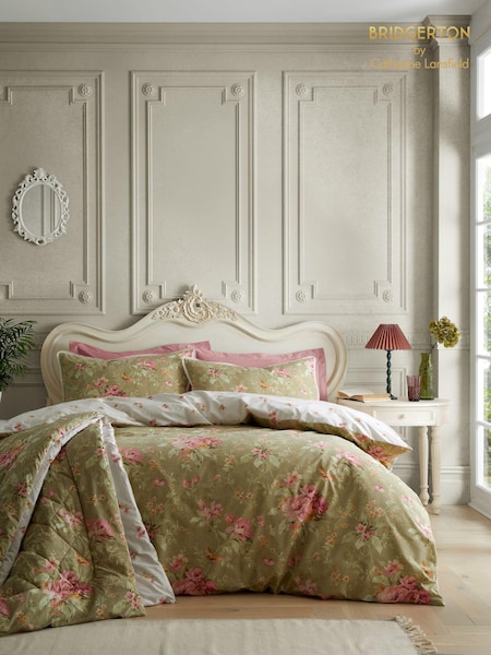 Bridgerton by Catherine Lansfield Green Penelope Floral Reversible Duvet Cover Set (AD3616) | €24.50 - €47