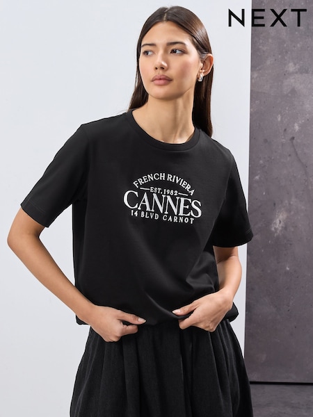 Black Cannes Graphic Heavyweight Short Sleeve Crew Neck T-Shirt (AD3624) | €21