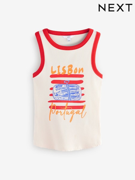 Valkoinen/Punainen - Ribbed Racer Tank Vest Hihaton toppi (AD3631) | €22