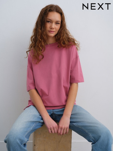 Burgundy Red Relaxed Fit Short Sleeve Seam Detail Skater Style 100% Cotton T-Shirt (AD3636) | €30