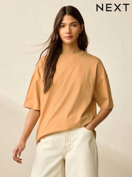 Ochre Yellow Relaxed Fit Short Sleeve Seam Detail Skater Style 100% Cotton T-Shirt (AD3637) | € 29