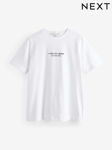White Flower Back Graphic Heavyweight Short Sleeve Crew Neck T-Shirt (AD3642) | €21