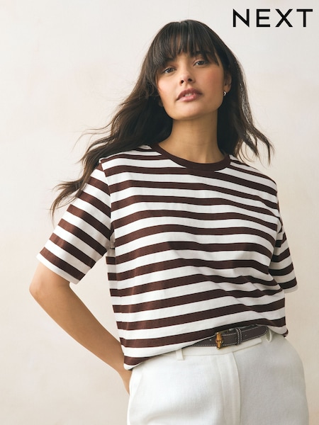 Chocolate Brown Stripe Heavyweight Short Sleeve Crew Neck T-Shirt (AD3658) | 636 UAH