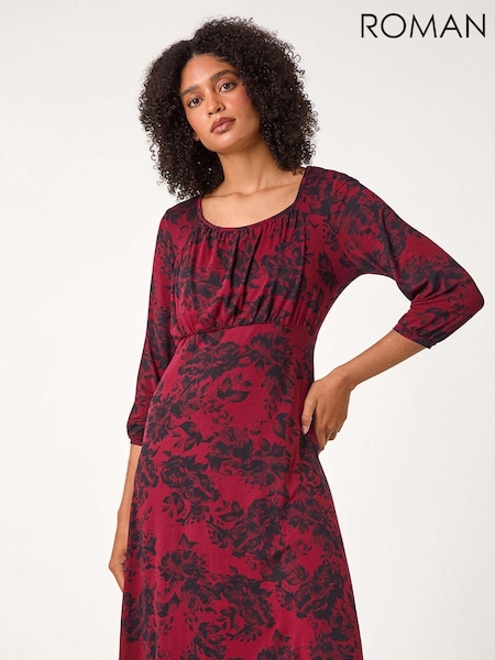 Roman Floral Print Stretch Jersey Dress (AD3683) | R$ 510
