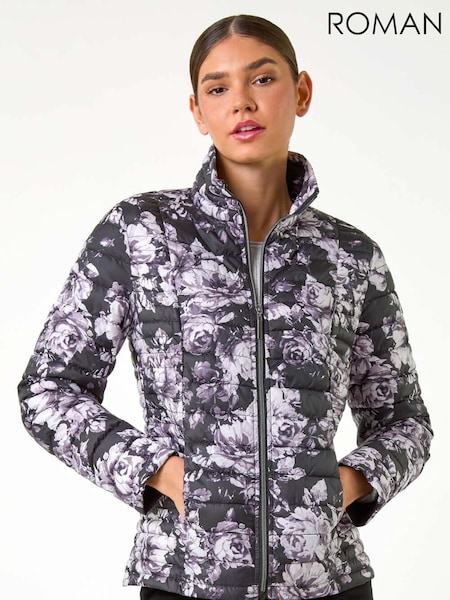 Roman Floral Print Lightweight Quilted Coat (AD3684) | 447 LEI