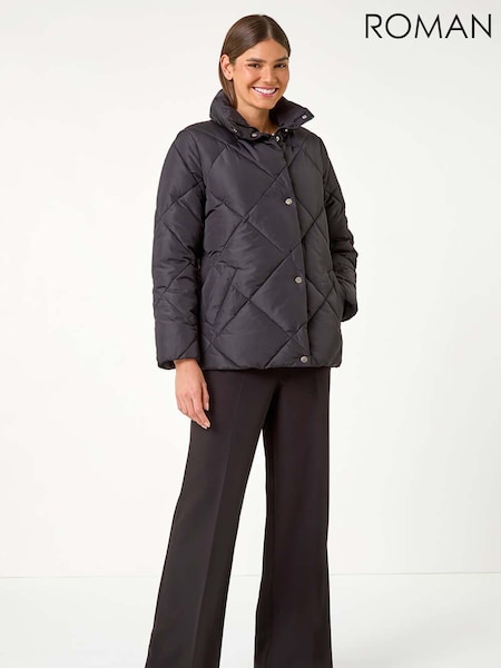 Roman Black Diamond Quilted Puffer Coat (AD3687) | ₪471