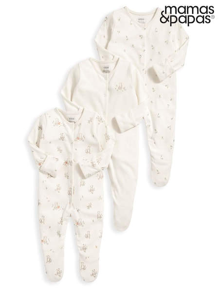 Mamas & Papas 100% Cotton Bear Brown Sleepsuits 3 Pack (AD3689) | 31 €