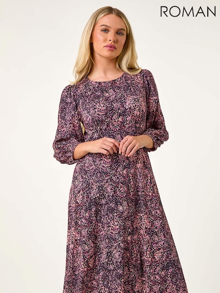 Roman Blue Petite Paisley Stretch Midi Dress (AD3697) | €53
