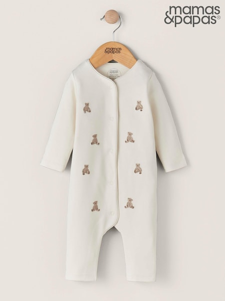 Mamas & Papas Cream 100% Cotton Embroidered Teddy Bear Romper (AD3700) | ‏116‏₪