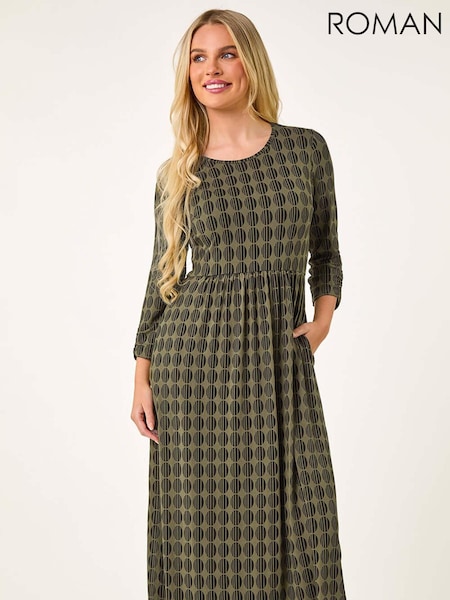 Roman Green Petite Geometric Spot Midi Dress (AD3722) | €53