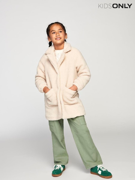 ONLY KIDS Cream Cosy Fleece Teddy Button Up Coat (AD3798) | ₪191