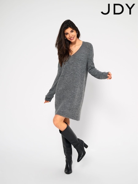 JDY Grey V-Neck Knitted Mini Dress (AD3866) | €24