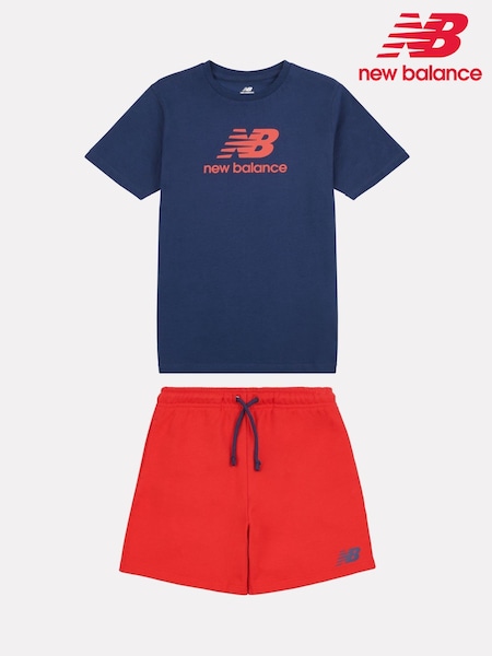 Czerwony - New Balance Boys Stacked Logo 100% Cotton T-shirt And Shorts Set (AD3880) | 285 zł - 340 zł