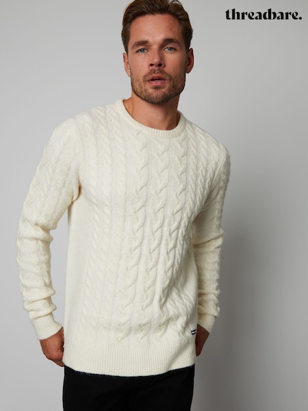 Threadbare White Cable Knit Crew Neck Jumper (AD3897) | R$ 325