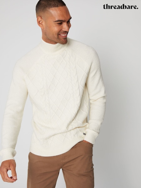 Threadbare Neutral Turtle Neck Cable Knit Jumper (AD3911) | R$ 325
