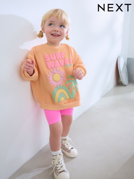 Peach Pink Beach Graphic Crew Sweatshirt & Shorts Set (3mths-7yrs) (AD3950) | 618 UAH - 782 UAH