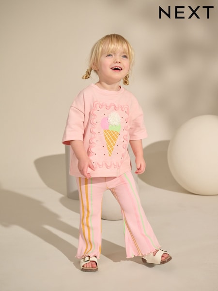 Pink Stripe Ice Cream Top & Flare Leggings Set (3mths-7yrs) (AD3953) | €19 - €25