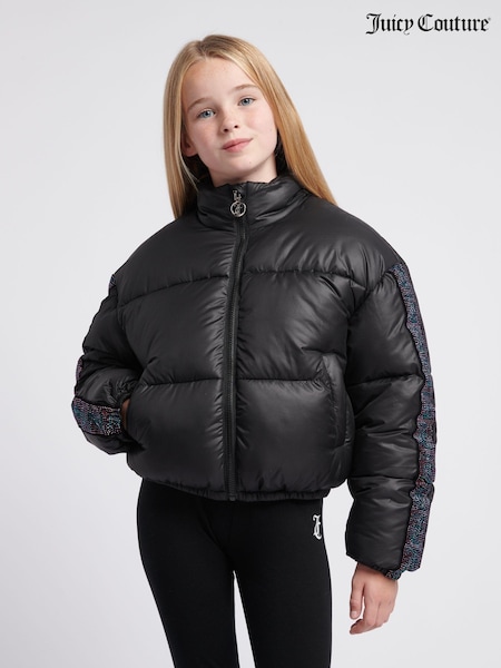Juicy Couture Black Girls Label Diamante Stripe Puffer Coat (AD3954) | €193 - €232