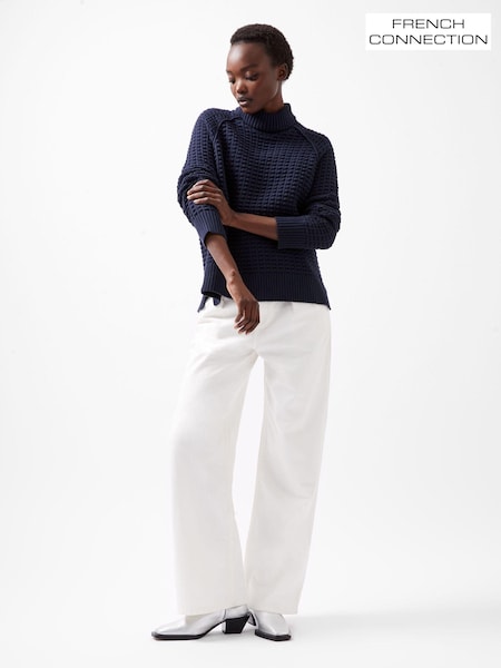 French Connection Blue Keya Popcorn Knit Mozart 100% Cotton Jumper (AD3966) | ₪347