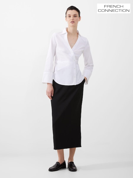 French Connection Isabelle Poplin Asymmetric White Shirt (AD3976) | ‏262 د.إ.‏