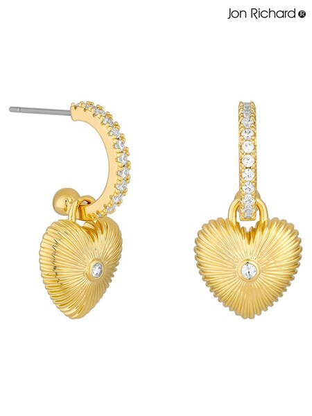 Jon Richard Tone Crystal Ridged Heart Charm Drop Earrings (AD4009) | ‏91‏₪
