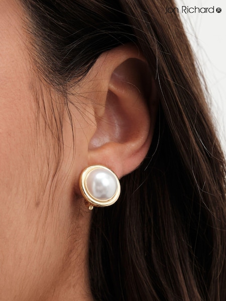 Jon Richard Gold Tone Polished And Pearl Centre Clip Earrings (AD4030) | €22.50