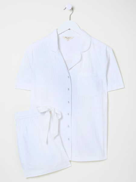 Valkoinen - FATFACE Textured Pyjama Lyhyt lahje Set (AD4046) | €79