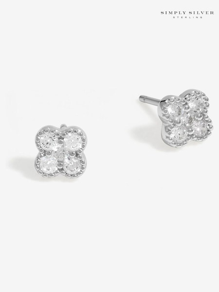 Simply Silver Silver Tone 925 Polished And Cubic Zirconia Pave Clover Stud Earrings (AD4054) | €22.50