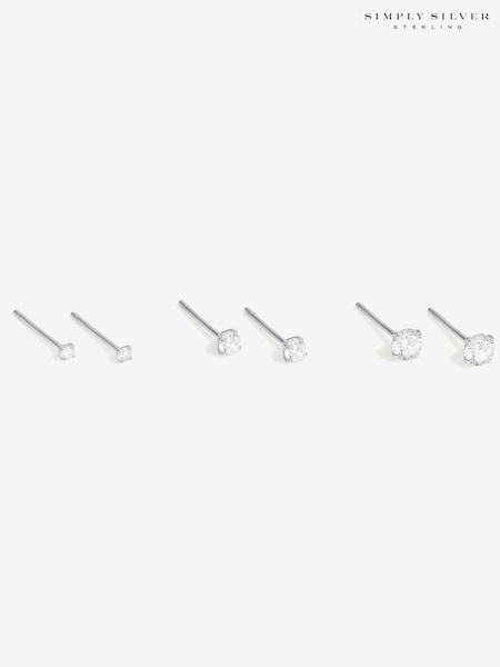 Simply Silver Silver Tone 925 Cubic Zirconia Classic Round Earrings Pack of 3 (AD4055) | €22.50