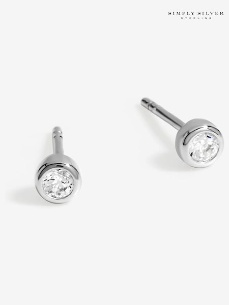 Simply Silver Silver Tone 925 Cubic Zirconia Mini Besel Stud Earrings (AD4058) | €10