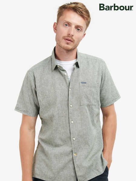 Barbour® Olive Green Nelson Linen Blend Short Sleeve Shirt (AD4104) | €120