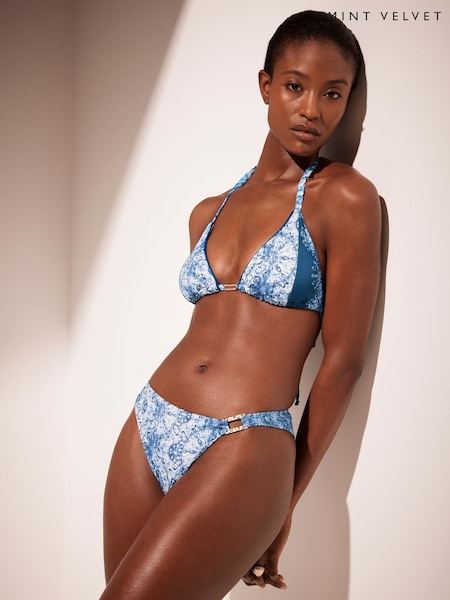 Mint Velvet Blue Floral Italian Fabric Triangle Hardware Bikini Top (AD4111) | €46