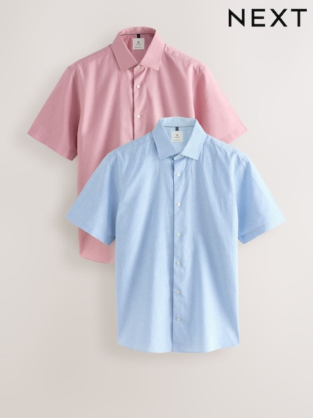 Dusky Pink/ Blue Stripe - Cotton Blend Short Sleeve Shirts 2 Pack (AD4134) | R$ 535