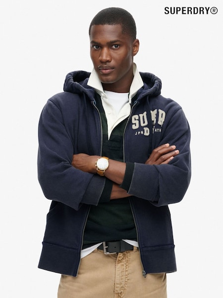 Superdry Blue 100% Cotton Vintage Athletic Zip Hoodie (AD4136) | €114