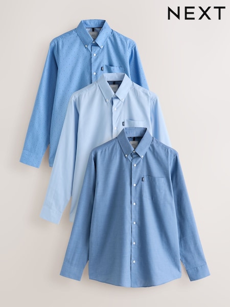 Blue Textures/Light Blue Geometric Print Regular Fit Easy Iron Oxford Shirts 3 Pack (AD4140) | €75