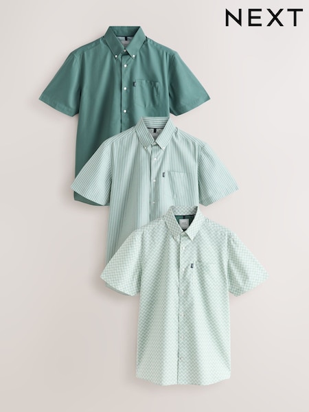Green Print/Plains Regular Fit Easy Iron Oxford Shirts 3 Pack (AD4142) | R$ 630