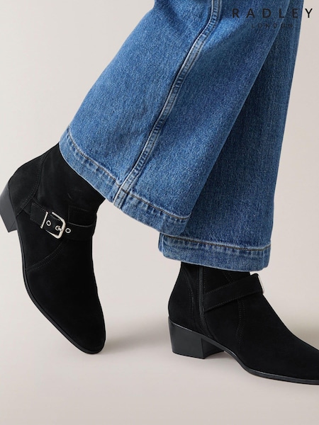 Radley London Mayflower Lane Buckle Suede Western Black Boots (AD4150) | 393 QAR