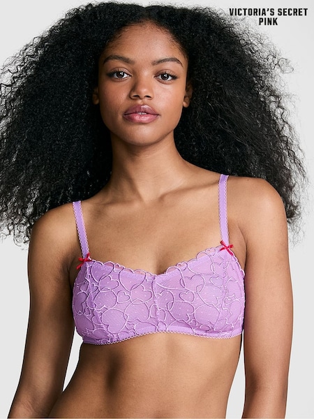 Victoria's Secret PINK Grape Taffy Purple Bralette Heart Embroidery Unlined Bra (AD4210) | €29