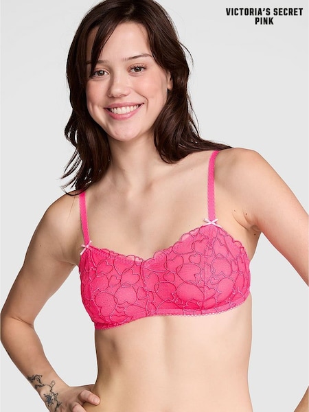 Victoria's Secret PINK Double Bubble Pink Bralette Heart Embroidery Unlined Bra (AD4214) | €29