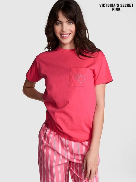 Victoria's Secret PINK Double Bubble Pink Cotton Pyjama T-Shirt (AD4220) | €29